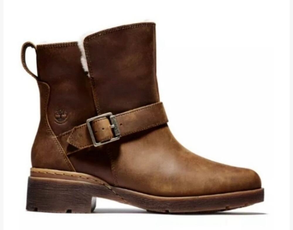 Timberland Graceyn Waterproof Biker Boots Faux-Fur Lining Side Buckle Womens 8